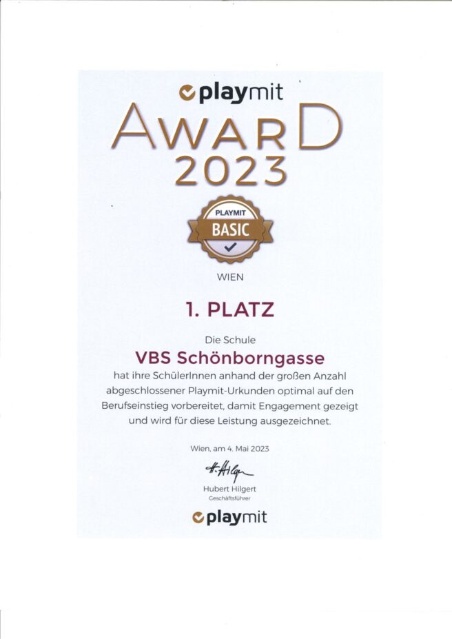 Playmit Award 2023 VBS Schoenborngasse